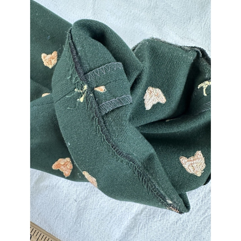 Womens Vintage Handmade Wool? Pants Green Embroidered Fox Crop Size M - Picture 6 of 7